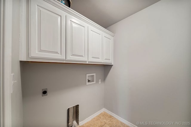 2003 Estates, Grove, OK 74344 - washroom featuring light tile patterned floors, hookup for an electric dryer, washer hookup, baseboards, and cabinet space