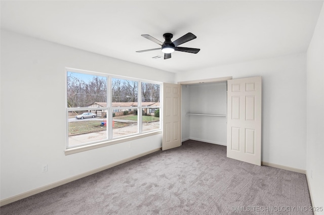 2002 W Driftwood Dr, Claremore, OK 74017 - unfurnished bedroom with ceiling fan, a closet, visible vents, carpet flooring, and baseboards