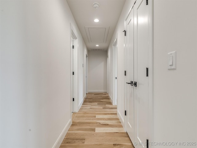12415 Lakeview Rd, Sperry, OK 74073 - hall with visible vents, recessed lighting, attic access, light wood finished floors, and baseboards