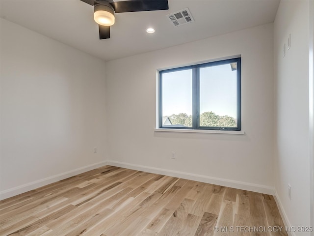 12415 Lakeview Rd, Sperry, OK 74073 - unfurnished room featuring light wood-style floors, a ceiling fan, visible vents, recessed lighting, and baseboards