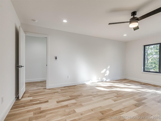 12415 Lakeview Rd, Sperry, OK 74073 - spare room featuring light wood-style floors, baseboards, a ceiling fan, and recessed lighting