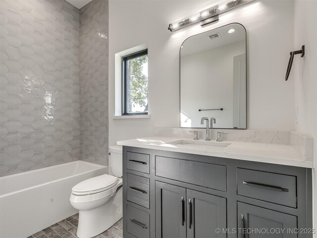 12415 Lakeview Rd, Sperry, OK 74073 - bathroom featuring toilet, shower / bathtub combination, vanity, and visible vents