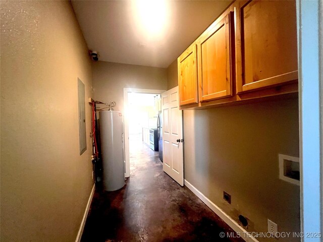 220 Willow Ln, Hartshorne, OK 74547 - corridor with water heater, baseboards, and concrete flooring