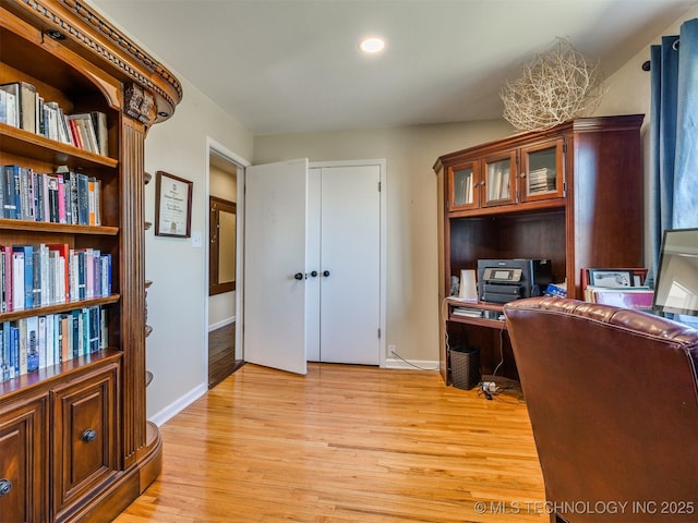 614 Oak Ridge Dr, Sand Springs, OK 74063 - office area with light wood-style floors, baseboards, and recessed lighting