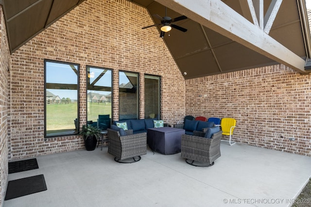 view of patio featuring a ceiling fan and an outdoor hangout area