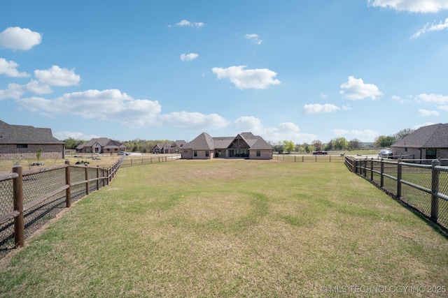 view of yard with a fenced backyard and a rural view