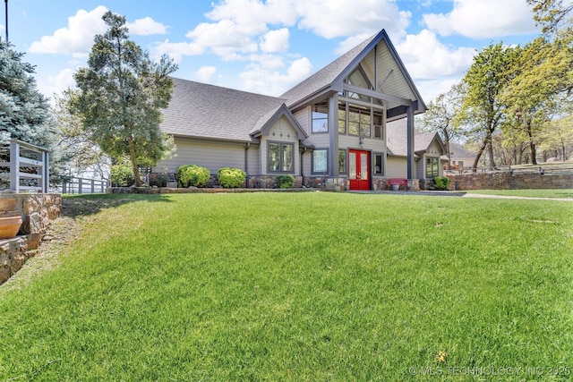 2667 Duguid Ln, Kingston, OK 73439 - view of front of house featuring roof with shingles and stone siding