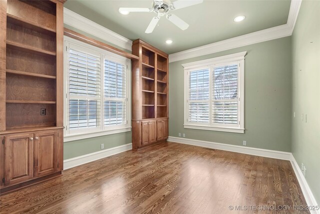 7505 S 4th St, Broken Arrow, OK 74011 - unfurnished room featuring ornamental molding, ceiling fan, wood finished floors, healthy amount of natural light, and baseboards
