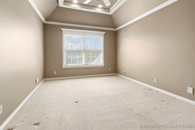 7505 S 4th St, Broken Arrow, OK 74011 - spare room with carpet, a ceiling fan, baseboards, a raised ceiling, and ornamental molding
