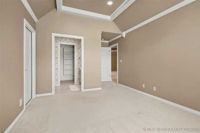 7505 S 4th St, Broken Arrow, OK 74011 - unfurnished bedroom featuring vaulted ceiling, carpet, baseboards, ornamental molding, and recessed lighting