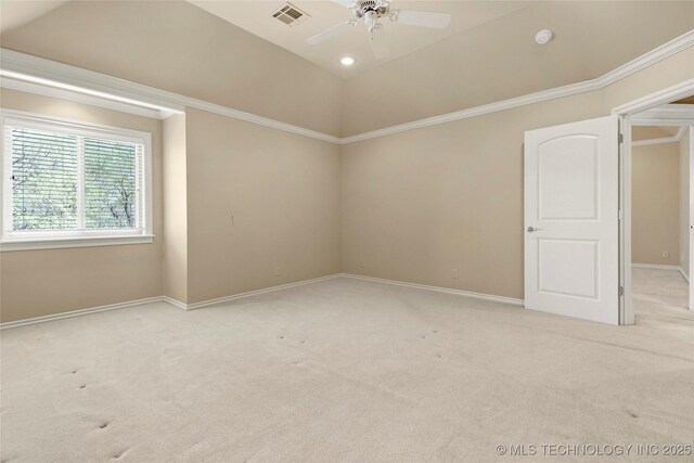7505 S 4th St, Broken Arrow, OK 74011 - empty room featuring ceiling fan, light carpet, baseboards, and ornamental molding