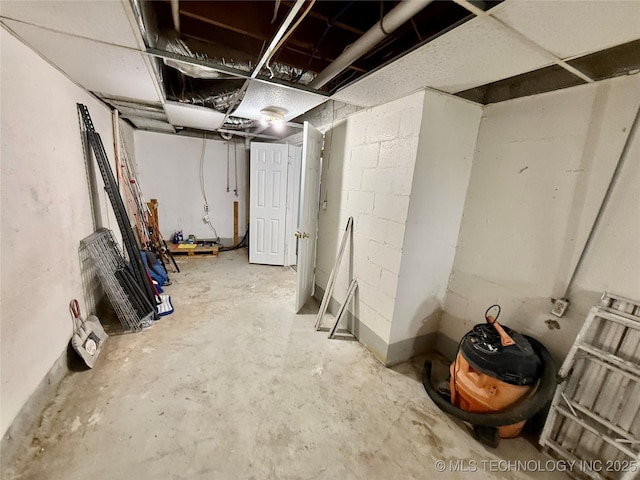 unfinished basement with concrete block wall