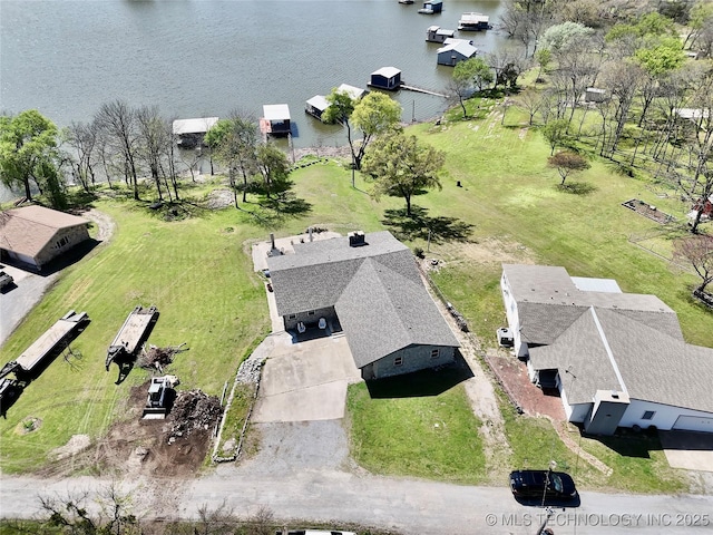 bird's eye view featuring a water view