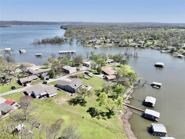aerial view with a water view