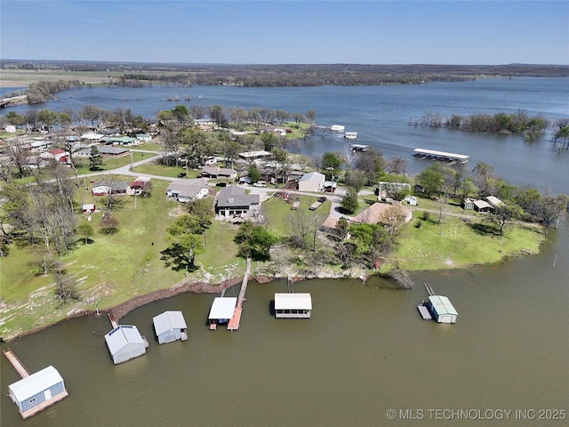 aerial view featuring a water view