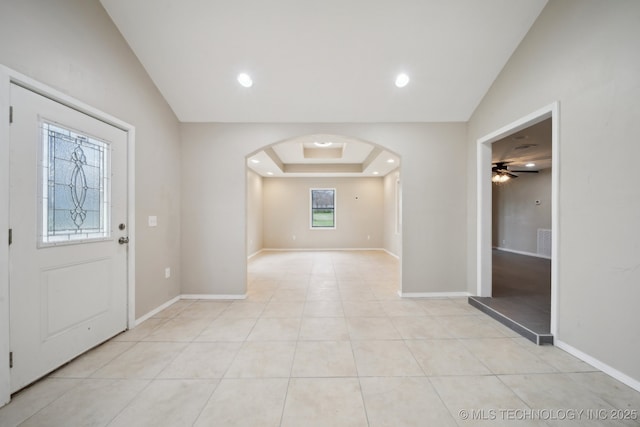 15338 S Brewster Rd, Mounds, OK 74047 - entryway featuring arched walkways, baseboards, and recessed lighting