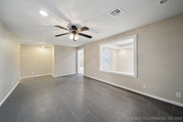 15338 S Brewster Rd, Mounds, OK 74047 - empty room with a ceiling fan, baseboards, visible vents, and recessed lighting