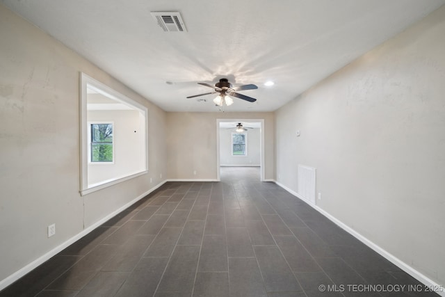 15338 S Brewster Rd, Mounds, OK 74047 - spare room featuring visible vents, recessed lighting, baseboards, and ceiling fan