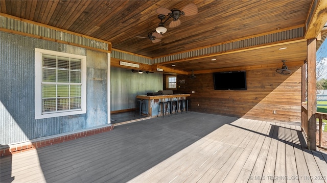 wooden deck featuring outdoor wet bar