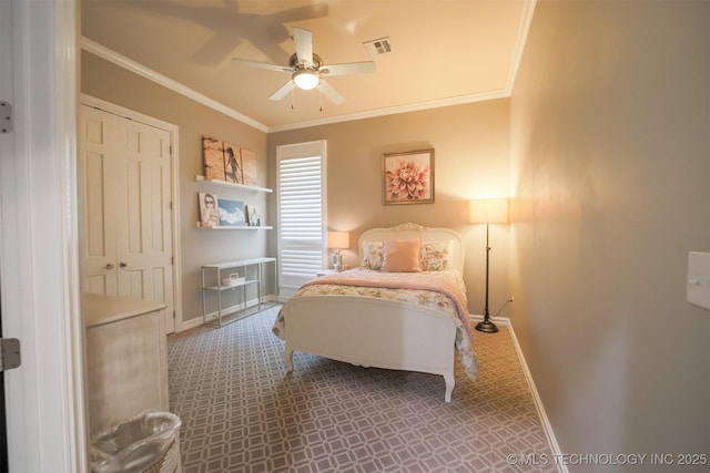 5716 W Austin St, Broken Arrow, OK 74011 - bedroom featuring ornamental molding and ceiling fan