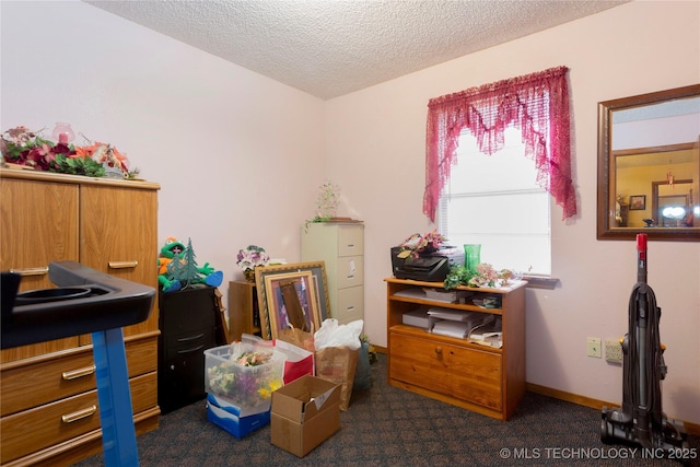 612 W Circle Dr, Broken Bow, OK 74728 - miscellaneous room with dark carpet and a textured ceiling