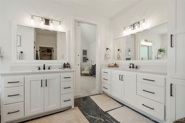 2996 E 142nd Ct S, Bixby, OK 74008 - full bathroom with two vanities, marble finish floor, and a sink