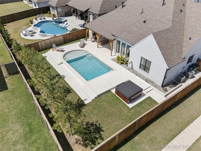 2996 E 142nd Ct S, Bixby, OK 74008 - view of pool featuring a yard, a fenced backyard, a fire pit, and a patio