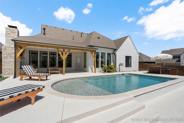 2996 E 142nd Ct S, Bixby, OK 74008 - view of swimming pool with a jacuzzi, fence, a fenced in pool, and a patio