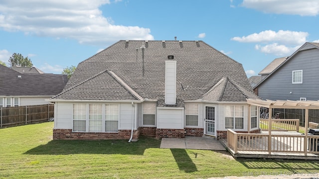 4932 W Commercial St, Broken Arrow, OK 74012 - rear view of house with a pergola, brick siding, a deck, and a patio area