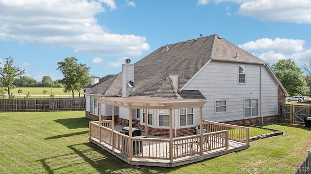 4932 W Commercial St, Broken Arrow, OK 74012 - back of house with a deck, a pergola, roof with shingles, and a chimney