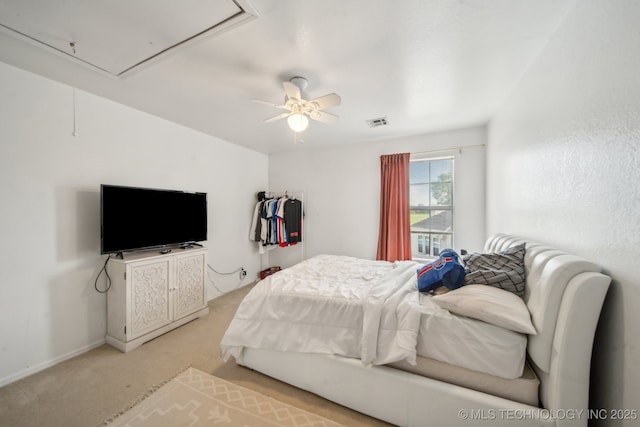 4932 W Commercial St, Broken Arrow, OK 74012 - bedroom featuring attic access, light colored carpet, and ceiling fan