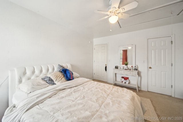 4932 W Commercial St, Broken Arrow, OK 74012 - bedroom with attic access, carpet floors, and a ceiling fan