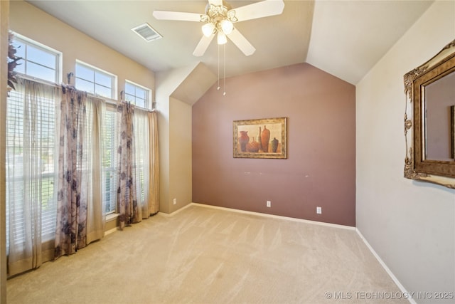 4932 W Commercial St, Broken Arrow, OK 74012 - unfurnished room with light carpet, a ceiling fan, baseboards, and lofted ceiling