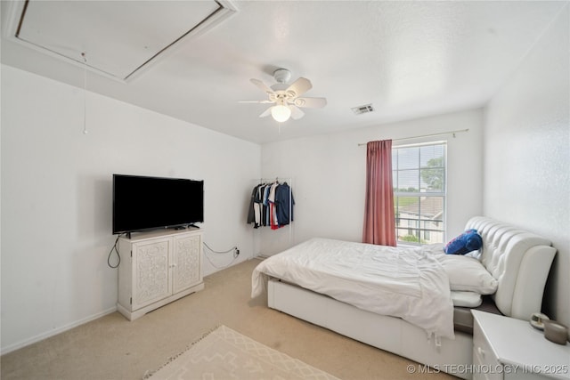 4932 W Commercial St, Broken Arrow, OK 74012 - bedroom featuring attic access, light carpet, and ceiling fan