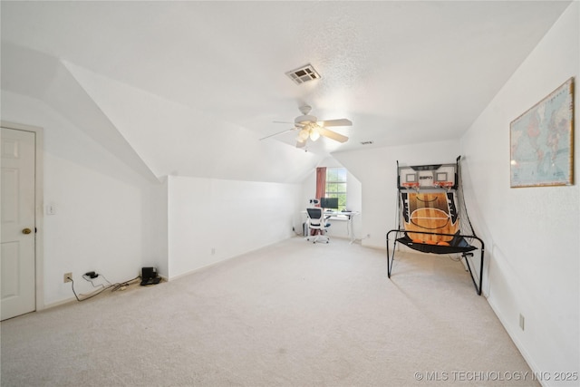4932 W Commercial St, Broken Arrow, OK 74012 - bonus room featuring vaulted ceiling, carpet flooring, ceiling fan, and a desk