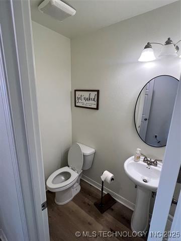 2241 231st St, Buffalo Valley, OK 74571 - half bathroom featuring visible vents, toilet, and wood finished floors