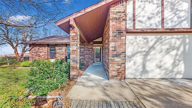 entrance to property with brick siding