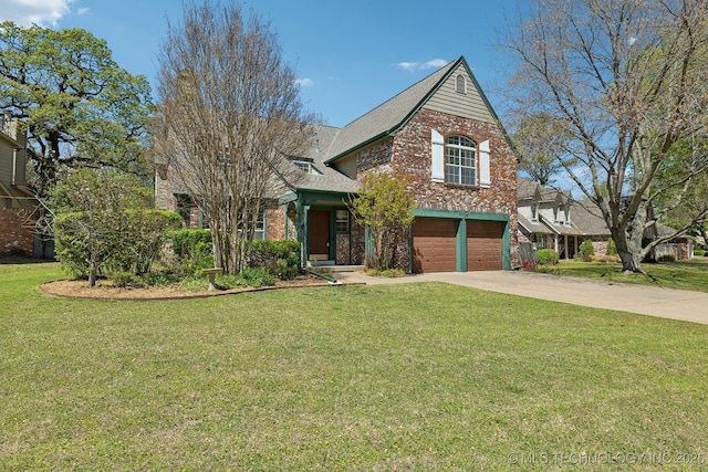 10126 S Granite Ave, Tulsa, OK 74137 - view of front of home featuring brick siding, an attached garage, driveway, a front yard, and roof with shingles