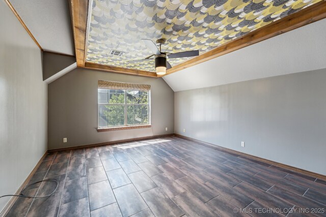 10126 S Granite Ave, Tulsa, OK 74137 - additional living space featuring ceiling fan, vaulted ceiling, and baseboards