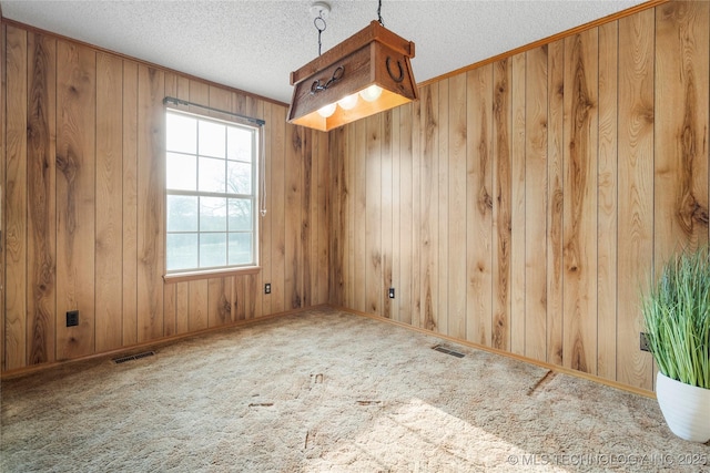 14531 S 107th W Ave, Sapulpa, OK 74066 - carpeted empty room featuring wooden walls, visible vents, and a textured ceiling