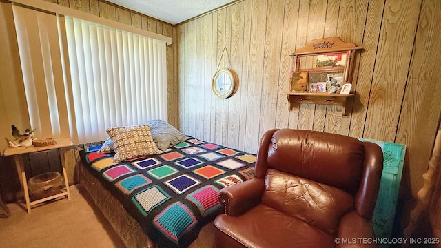 84936 S 4612th Rd, Stilwell, OK 74960 - bedroom with wood walls and carpet flooring