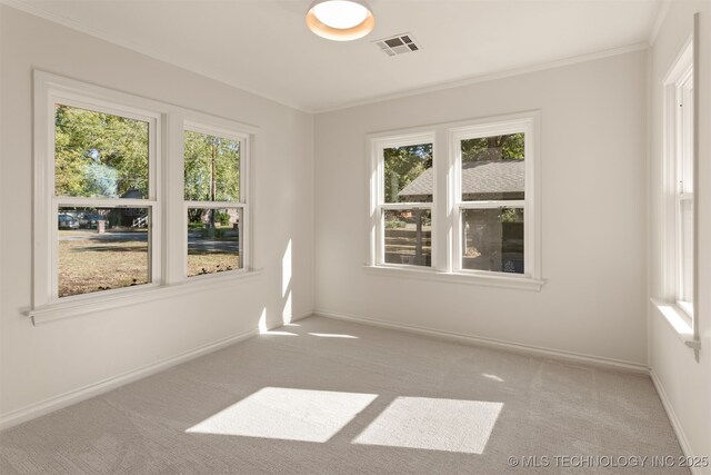 3004 E 49th St, Tulsa, OK 74105 - carpeted empty room featuring ornamental molding, visible vents, and baseboards