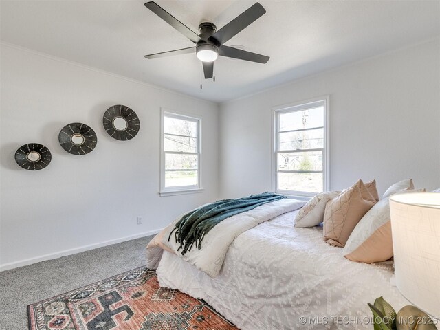 1809 N Delaware Pl, Tulsa, OK 74110 - carpeted bedroom featuring baseboards, a ceiling fan, and crown molding