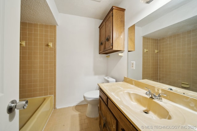 10785 E Dogwood Ct, Claremore, OK 74019 - full bathroom featuring tile patterned flooring, vanity, a textured ceiling, and toilet
