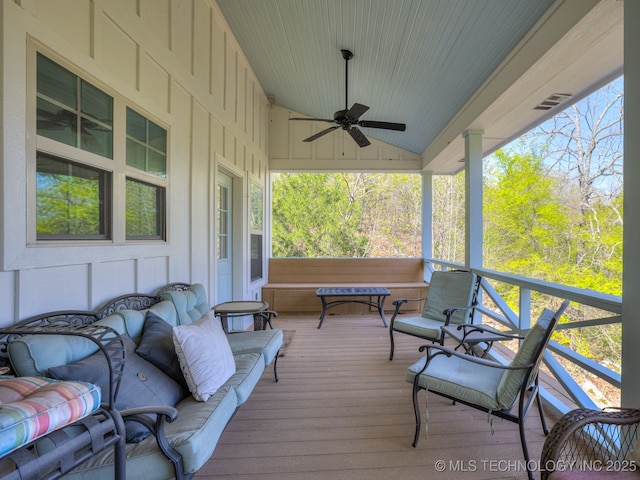 263 Eagles Nest Path, Stigler, OK 74462 - wooden terrace with a ceiling fan