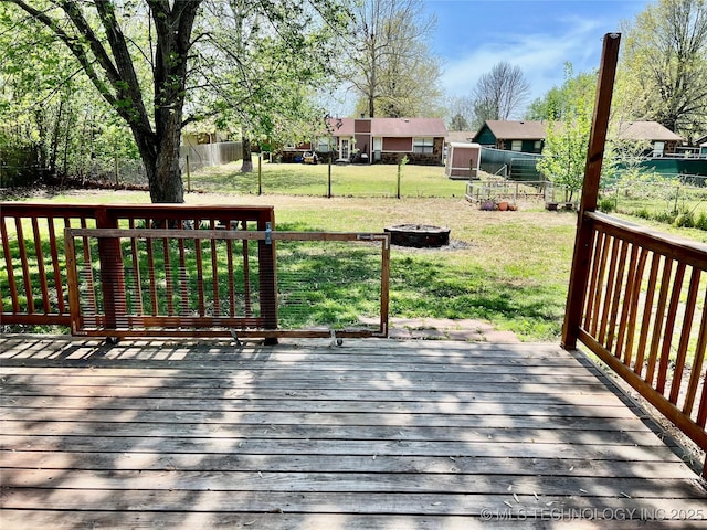 28494 E 139th St S, Coweta, OK 74429 - wooden terrace with a yard, a fenced backyard, and a fire pit