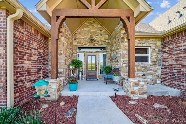 369102 E 960 Road, Road, OK 74833 - entrance to property featuring a porch and stone siding