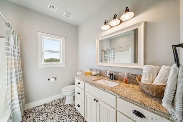 369102 E 960 Road, Road, OK 74833 - full bath with vanity, visible vents, baseboards, and toilet