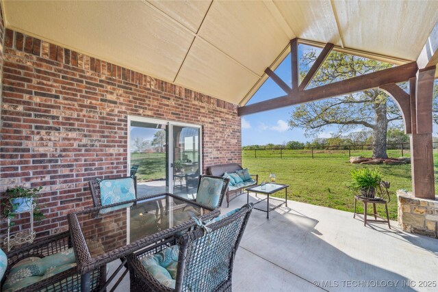369102 E 960 Road, Road, OK 74833 - view of patio / terrace with outdoor lounge area and fence