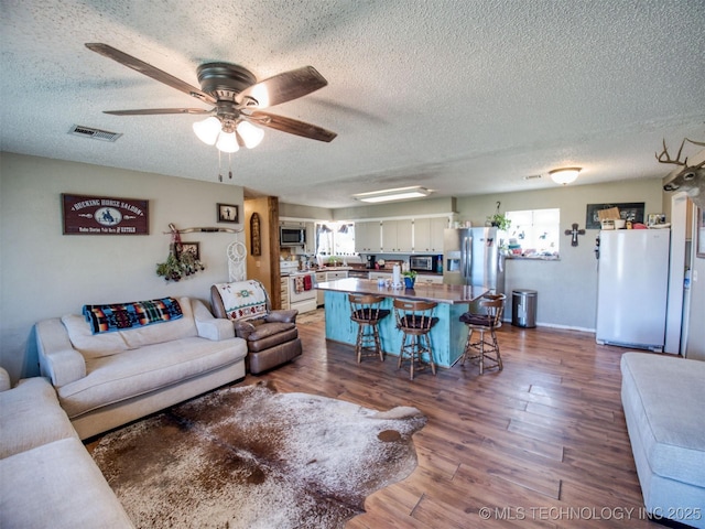 22526 N 2860th Rd, Kingfisher, OK 73750 - living room featuring a textured ceiling, visible vents, and plenty of natural light